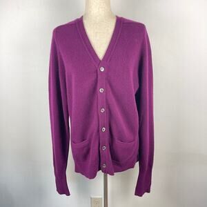N. Peal London Purple 100% Cashmere Cardigan Sweater Button Front Women's Medium